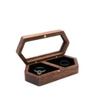 Walnut wood Couple Ring Box with Velveteen portable & dustproof & transparent & with magnetic Sold By PC
