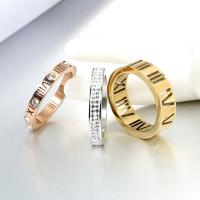 Rhinestone Stainless Steel Finger Ring 304 Stainless Steel Vacuum Ion Plating with roman number & for woman & with rhinestone Sold By PC