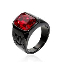 Rhinestone Stainless Steel Finger Ring, 304 Stainless Steel, Square, Vacuum Ion Plating, different size for choice & for man & with rhinestone, more colors for choice, US Ring Size:7-13, Sold By PC