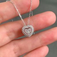 Cubic Zircon Micro Pave Brass Necklace Heart platinum color plated micro pave cubic zirconia & for woman 13mm Length Approx 15.74 Inch Sold By PC