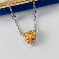 Cubic Zircon Micro Pave Brass Necklace, Heart, platinum color plated, micro pave cubic zirconia & for woman, more colors for choice, 9mm, Length:Approx 15.74 Inch, Sold By PC