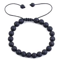 Gemstone Bracelets Lava with Polyester Cord Round Unisex black 55mm Sold By PC