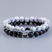 Gemstone Bracelets, turquoise, with Abrazine Stone & Tibetan Style bead, Unisex & enamel, white and black, 52mm, Sold By PC