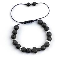 Gemstone Bracelets Lava with zinc alloy bead & Polyester Cord Adjustable & Unisex black 4.5-9cm Sold By PC