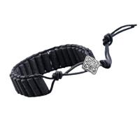 Gemstone Bracelets, Lava, with PU Leather Cord, Adjustable & Unisex, black, 5.5-7cm, Sold By PC