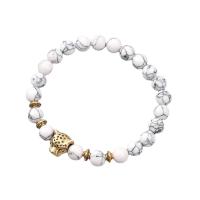 Bracelets de pierres précieuses, Magnésite, avec Perle en alliage de zinc, Placage de couleur d'or, unisexe, blanc, 55mm, Longueur:Environ 7.48 pouce, Vendu par PC