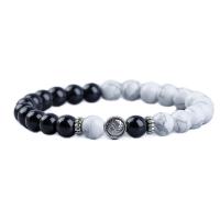 turquoise Bracelet, with Tibetan Style bead, Round, Unisex, white and black, 52mm, Sold By PC