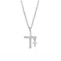 Cubic Zircon Micro Pave 925 Sterling Silver Necklace, with 1.96 inch extender chain, Cross, plated, micro pave cubic zirconia & for woman, more colors for choice, 9.50x16mm, Length:Approx 15.74 Inch, Sold By PC