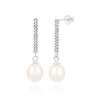 Freshwater Pearl Earrings, 925 Sterling Silver, with Freshwater Pearl, platinum color plated, for woman, 1.90x28.30mm, Sold By Pair