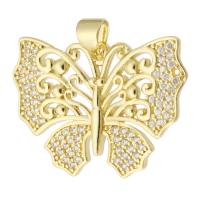 Cubic Zirconia Micro Pave Brass Pendant, Butterfly, gold color plated, fashion jewelry & DIY & micro pave cubic zirconia & for woman, golden, 27x20x2mm, Hole:Approx 3mm, 10PCs/Lot, Sold By Lot