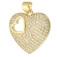 Cubic Zirconia Micro Pave Brass Pendant, Heart, gold color plated, fashion jewelry & DIY & micro pave cubic zirconia & for woman, golden, 21x20.50x3mm, Hole:Approx 3mm, 10PCs/Lot, Sold By Lot