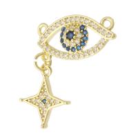 Cubic Zirconia Micro Pave Brass Pendant, gold color plated, fashion jewelry & DIY & evil eye pattern & micro pave cubic zirconia & for woman & double-hole, two different colored, 24mm, Hole:Approx 1mm, 10PCs/Lot, Sold By Lot