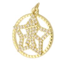 Cubic Zirconia Micro Pave Brass Pendant, Round, gold color plated, fashion jewelry & DIY & micro pave cubic zirconia & for woman, golden, 19x21.50x3mm, Hole:Approx 3mm, 10PCs/Lot, Sold By Lot