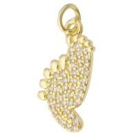 Cubic Zirconia Micro Pave Brass Pendant, Foot, gold color plated, fashion jewelry & DIY & micro pave cubic zirconia & for woman, golden, 11x19x2mm, Hole:Approx 2mm, 10PCs/Lot, Sold By Lot