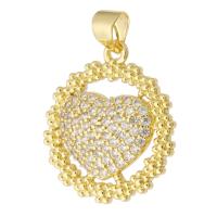 Cubic Zirconia Micro Pave Brass Pendant, Round, gold color plated, fashion jewelry & DIY & micro pave cubic zirconia & for woman, golden, 19x21x3.50mm, Hole:Approx 3mm, 10PCs/Lot, Sold By Lot