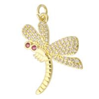 Cubic Zirconia Micro Pave Brass Pendant, Dragonfly, gold color plated, fashion jewelry & DIY & micro pave cubic zirconia & for woman, golden, 23x26x3mm, Hole:Approx 3mm, 10PCs/Lot, Sold By Lot