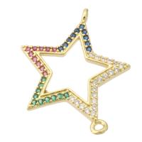 Cubic Zirconia Micro Pave Brass Connector, Star, gold color plated, fashion jewelry & DIY & micro pave cubic zirconia & for woman, multi-colored, 28x22x3mm, Hole:Approx 1mm, 10PCs/Lot, Sold By Lot
