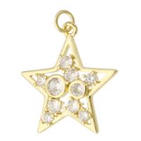 Cubic Zirconia Micro Pave Brass Pendant, Star, gold color plated, fashion jewelry & DIY & micro pave cubic zirconia & for woman, golden, 23x24x4mm, Hole:Approx 2mm, 10PCs/Lot, Sold By Lot