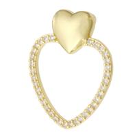 Cubic Zirconia Micro Pave Brass Pendant, Heart, gold color plated, fashion jewelry & DIY & micro pave cubic zirconia & for woman & double-hole, golden, 19x24x6mm, Hole:Approx 2mm, 10PCs/Lot, Sold By Lot