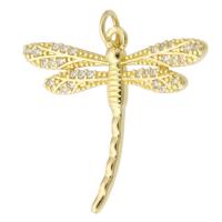 Cirkónia mikro Pave Sárgaréz Medál, Dragonfly, arany színű aranyozott, divat ékszerek & DIY & mikro egyengetni cirkónia & a nő, aranysárga, 28x25x3mm, Lyuk:Kb 3mm, 10PC-k/Lot, Által értékesített Lot