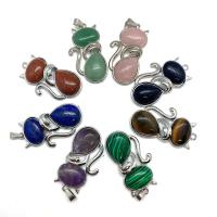 Natural Stone Pendant with Zinc Alloy Cat silver color plated & Unisex Sold By PC