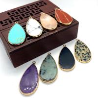 Gemstone Pendants Jewelry, Natural Stone, with Brass, Teardrop, gold color plated, different materials for choice & Unisex, more colors for choice, 21x45mm, Sold By PC