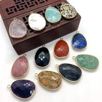 Gemstone Pendants Jewelry, Natural Stone, with Brass, Teardrop, gold color plated, different materials for choice & Unisex & faceted, more colors for choice, 22x35mm, Sold By PC