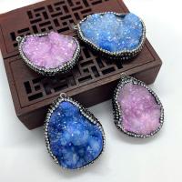 Ice Quartz Agate Pendant with Rhinestone Clay Pave Teardrop Unisex 37x46- Sold By PC