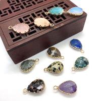 Gemstone Pendants Jewelry Natural Stone with Brass Teardrop gold color plated Unisex & faceted Sold By PC
