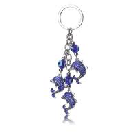 Bag Purse Charms Keyrings Keychains Zinc Alloy with Lampwork silver color plated Unisex & evil eye pattern & with rhinestone blue nickel lead & cadmium free 130mm Sold By PC