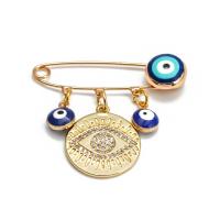 Brass Brooch, with Lampwork, gold color plated, Unisex & evil eye pattern & micro pave cubic zirconia & enamel, more colors for choice, nickel, lead & cadmium free, 37mm, Sold By PC