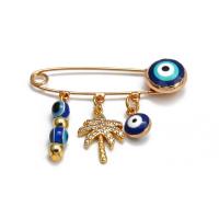 Brass Brooch, with Crystal & Lampwork & Plastic Pearl, gold color plated, Unisex & evil eye pattern & micro pave cubic zirconia & enamel, more colors for choice, nickel, lead & cadmium free, 21-37mm, Sold By PC