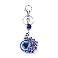 Bag Purse Charms Keyrings Keychains Iron with Lampwork silver color plated Unisex & evil eye pattern & with rhinestone blue nickel lead & cadmium free 180mm Sold By PC