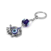Bag Purse Charms Keyrings Keychains Zinc Alloy with Lampwork Elephant silver color plated Unisex & evil eye pattern & with rhinestone blue nickel lead & cadmium free 180mm Sold By PC
