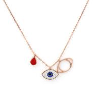 Stainless Steel Jewelry Necklace, 304 Stainless Steel, Evil Eye, Galvanic plating, for woman & enamel & with rhinestone & hollow, golden, 20x14mm, Length:Approx 38 cm, Sold By PC