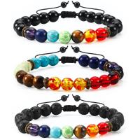Gemstone Bracelets, with Polyester Cord & Tibetan Style, Round, gold color plated, Unisex & different styles for choice, mixed colors, 8mm, Length:7.5 Inch, Sold By PC