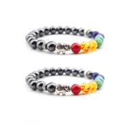 Gemstone Bracelets Non Magnetic Hematite with Gemstone & Zinc Alloy Elephant silver color plated elastic & Unisex mixed colors 8mm Length 7.5 Inch Sold By PC