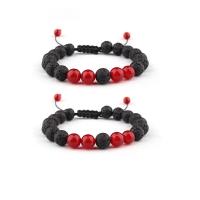 Gemstone Bracelets Lava with Polyester Cord & Red Agate Round Unisex & adjustable mixed colors 8mm Length 7.5 Inch Sold By PC