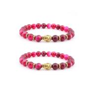 Bracelet de bijou en agate , agate rose, avec alliage de zinc, bouddha, Placage de couleur d'or, élastique & unisexe, camouflage rose pourpre, 8mm, Longueur:7.5 pouce, Vendu par PC