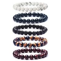 Gemstone Bracelets Howlite with Lava & Tiger Eye & Black Agate Round elastic & Unisex 8mm Length 7.5 Inch Sold By PC