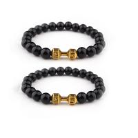 Gemstone Bracelets Abrazine Stone with Zinc Alloy gold color plated elastic & Unisex & smooth black 8mm Length 7.5 Inch Sold By PC