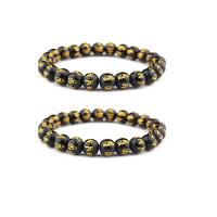 Gemstone Bracelets, Obsidian, Round, handmade, elastic & Unisex, black, 8mm, Length:7.5 Inch, Sold By PC