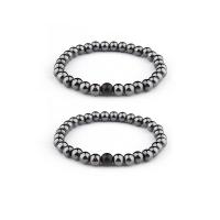 Hematite Bracelet with Abrazine Stone Round elastic & Unisex black 8mm Length 7.5 Inch Sold By PC