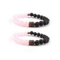 Gemstone Bracelets Lava with Rose Quartz Buddha antique copper color plated elastic & Unisex mixed colors 8mm Length 7.5 Inch Sold By PC