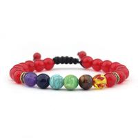 Gemstone Bracelets with Polyester Cord & Zinc Alloy Round gold color plated & Unisex & adjustable 8mm Length 7.5 Inch Sold By PC