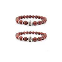 Gemstone Bracelets, Mahogany Obsidian, with Tibetan Style, Mask, silver color plated, elastic & Unisex, red, 8mm, Length:7.5 Inch, Sold By PC