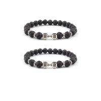 Gemstone Bracelets Lava with Zinc Alloy silver color plated elastic & Unisex black 8mm Length 7.5 Inch Sold By PC