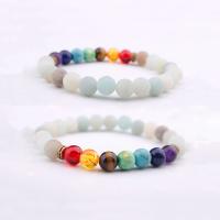 Gemstone Bracelets ​Amazonite​ with Gemstone & Zinc Alloy Round gold color plated elastic & Unisex mixed colors 8mm Length 7.5 Inch Sold By PC