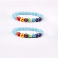 Gemstone Bracelets, Blue Agate, with Gemstone & Tibetan Style, Round, gold color plated, elastic & Unisex, mixed colors, 8mm, Length:7.5 Inch, Sold By PC