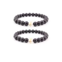 Bracelets de pierres précieuses, Abrazine Stone, avec cristal, Rond, élastique & unisexe, noire, 8mm, Longueur:7.5 pouce, Vendu par PC